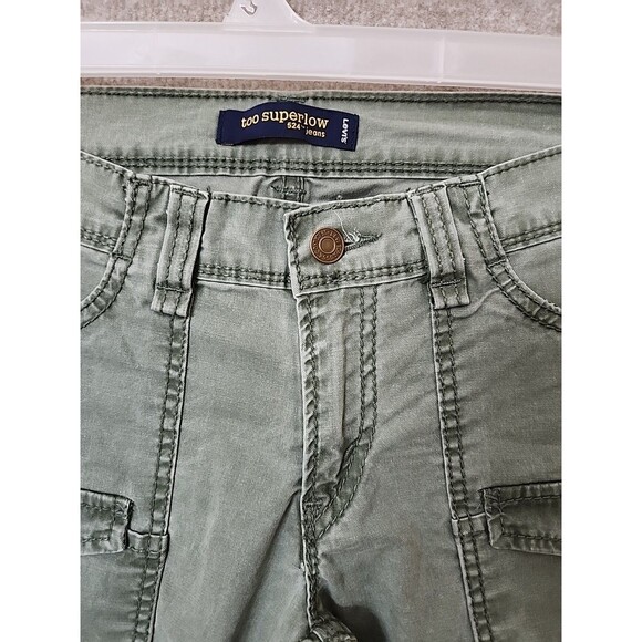 Levis Too Superlow 524 Jeans Womens Juniors 9 Green Flap Pockets Utility Stretch - Picture 3 of 8